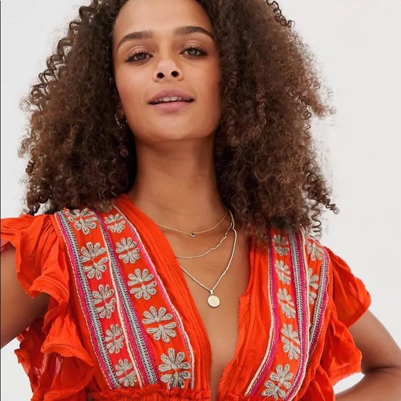 Free People Red Will Wait 4 You Embroidered Dress - Picture 6 of 13